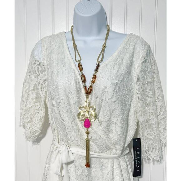 Lilly Pulitzer Boho‎ Lariat Necklace Gold Tone Chain Pink Stone Tassel Pendant - Picture 11 of 11